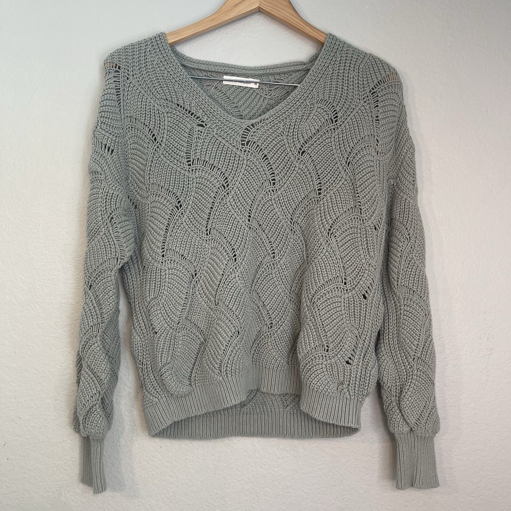 Moon and Madison Womens Medium Gray Textured Knit Pullover Sweater Cotton Blend